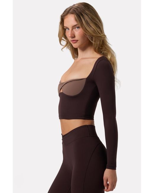 BO+TEE Brown Soft Active Twist-Front Crop Top