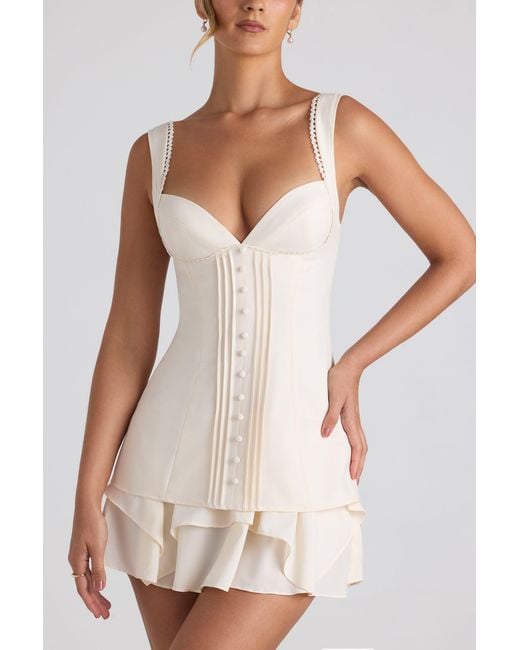 Oh Polly White Ruffle-Trim Button-Detail Corset Mini Dress