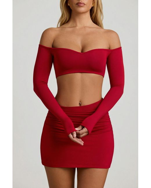 Oh Polly Red Modal Contrast-Trim Crop Top