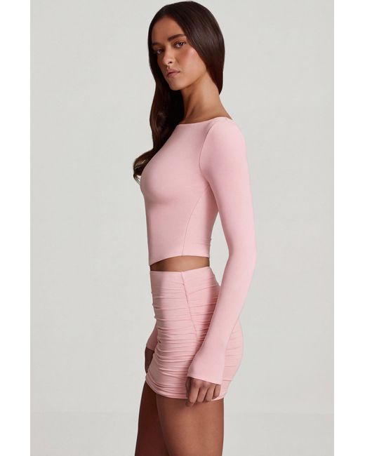 Oh Polly Pink Modal Ruched Mid-Rise Mini Skirt