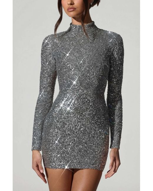 Oh Polly Metallic Embellished Open-Back Mini Dress
