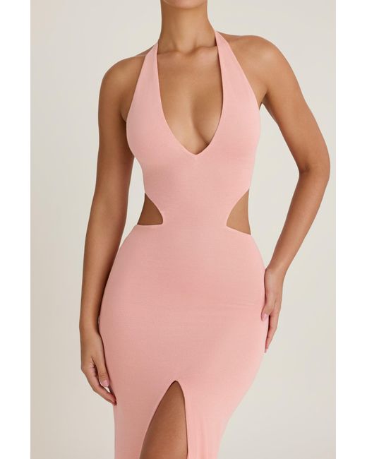 Oh Polly Pink Cut-Out Halterneck Maxi Dress