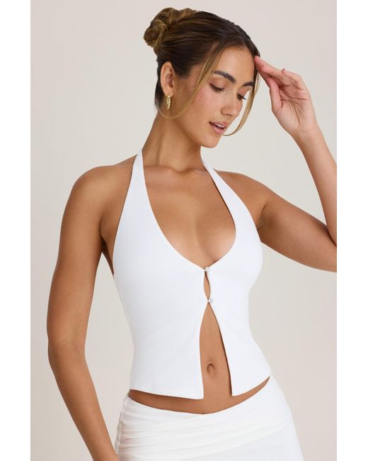 Oh Polly White Open-Front Halterneck Top