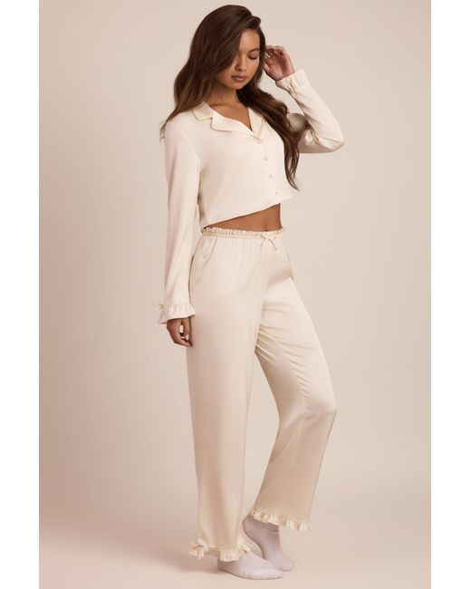 Oh Polly White Ruffle-Trim Mid-Rise Pyjama Trousers