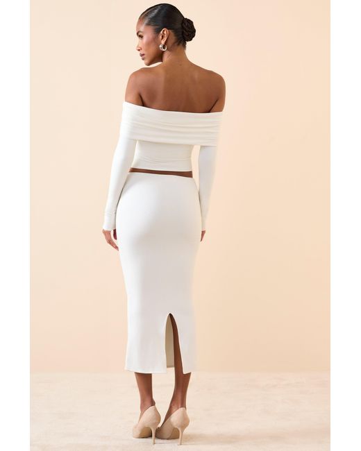 Oh Polly White Modal Mid-Rise Midaxi Skirt