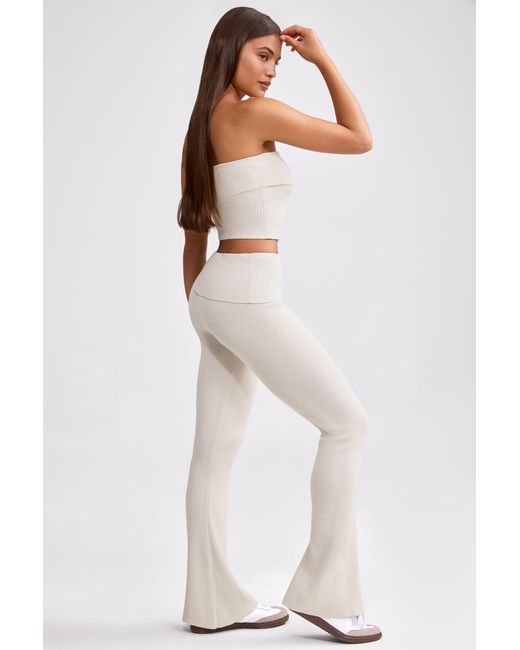 BO+TEE White Chunky Knit Foldover Kick Flare Trousers