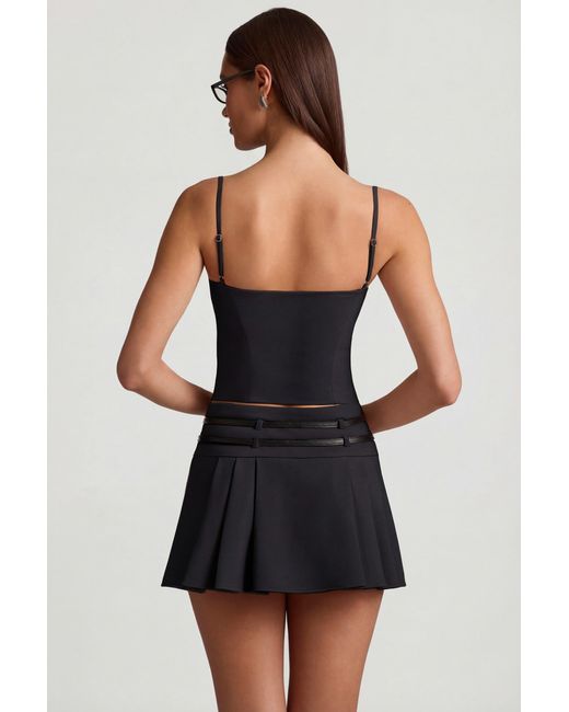Oh Polly Black Belted Low-Rise Pleated Mini Skirt