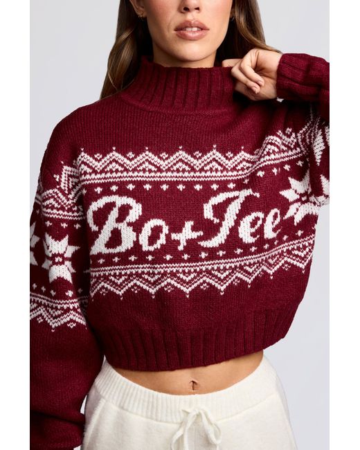 BO+TEE Red Jacquard-Knit Cropped Jumper