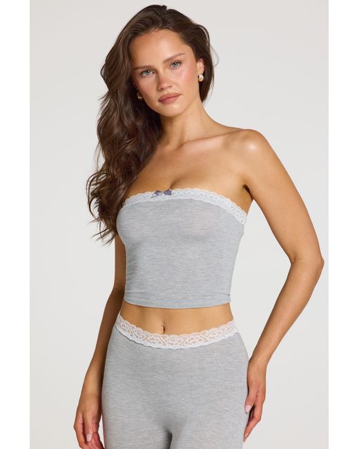 Oh Polly Gray Modal Lace-Trim Bandeau Top