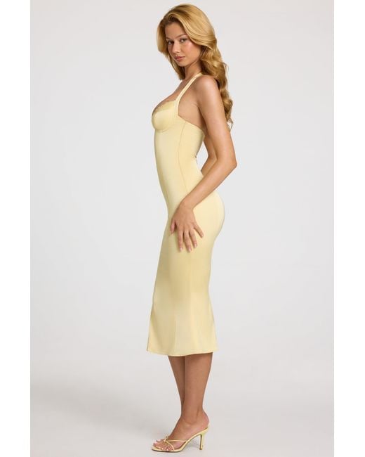 Oh Polly Yellow Satin Sweetheart Bustier Fishtail Midaxi Dress