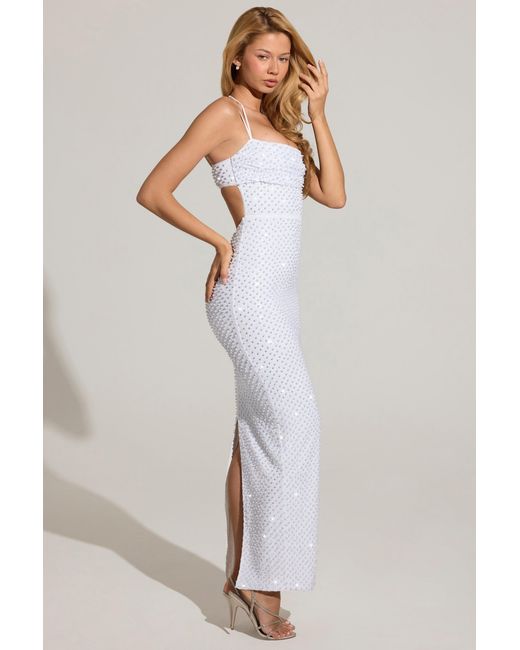 Oh Polly White Embellished Cowl-Neck Maxi Dress
