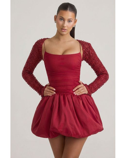 Oh Polly Red Embellished Bubble Hem Mini Dress