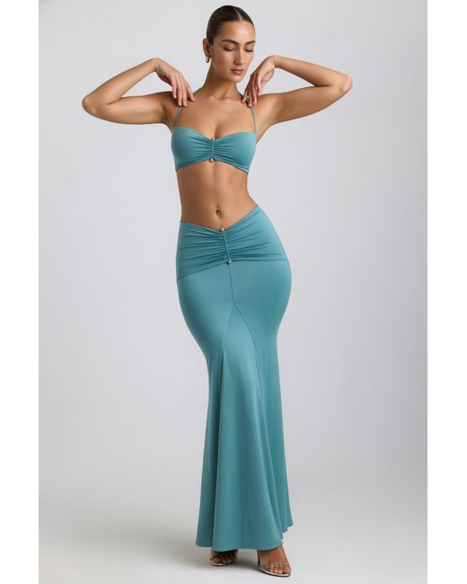 Oh Polly Green Slinky Jersey Hardware Detail Maxi Skirt