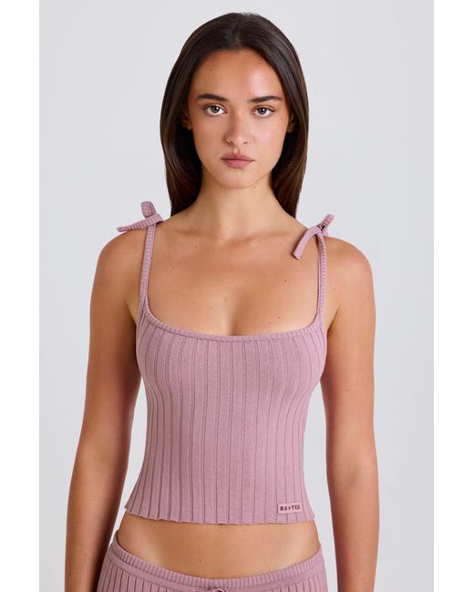 BO+TEE Pink Ribbed Knit Tie Tank Top