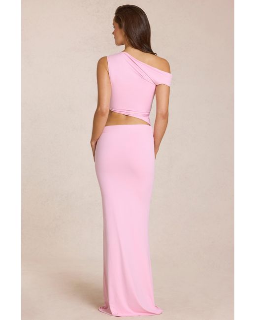 Oh Polly Pink Asymmetric Drape Maxi Dress