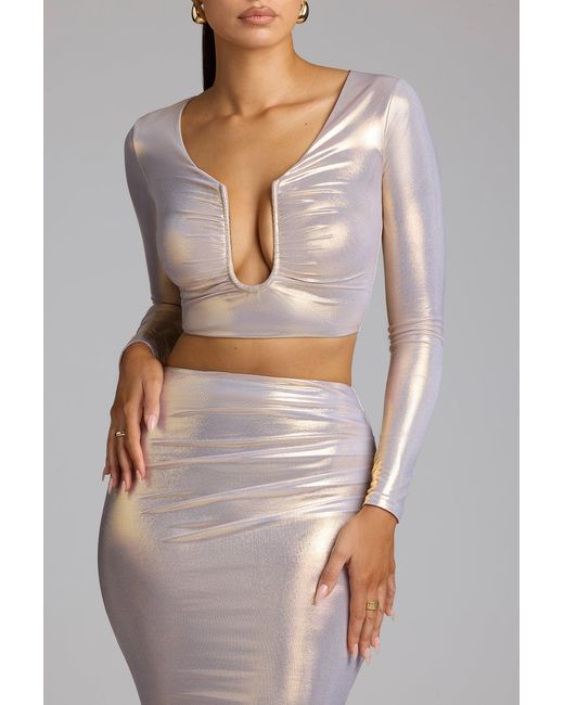 Oh Polly Mid Rise Metallic Jersey Maxi Skirt