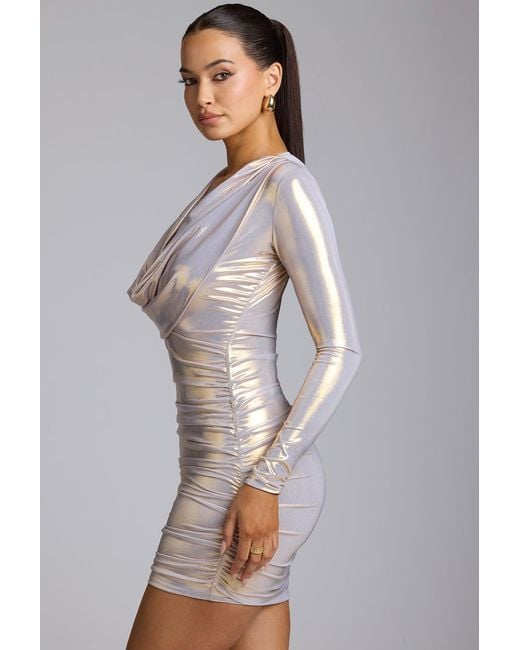 Oh Polly Long Sleeve Metallic Jersey Mini Dress