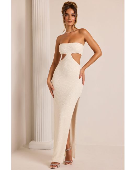 Oh Polly White Embellished Cut Out Maxi Dress