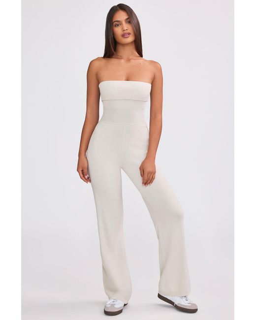 BO+TEE White Chunky Knit Bandeau Kick Flare Jumpsuit