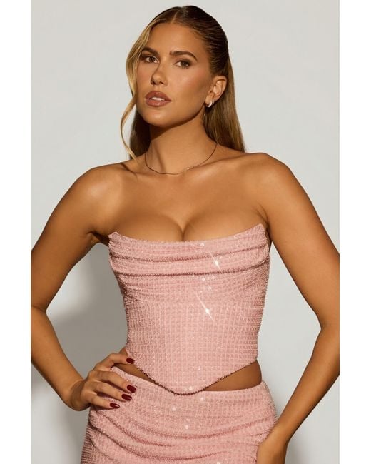 Oh Polly Pink Embellished Draped Corset Top