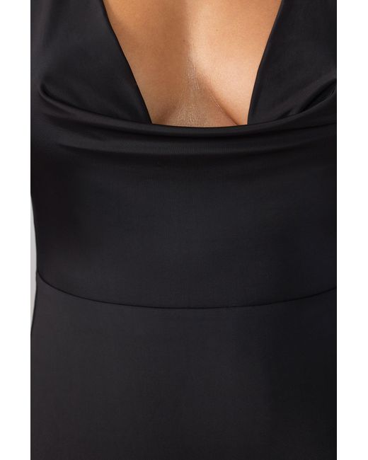 Oh Polly Black Slinky Jersey Long Sleeve Plunge Neck Mini Dress