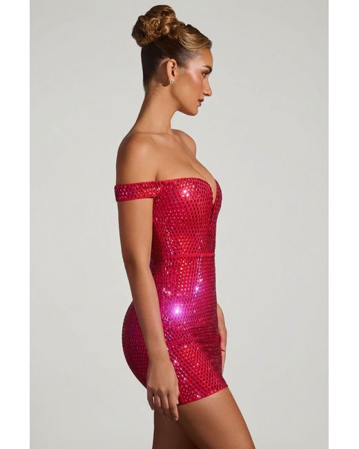 Oh Polly Red Embellished Off-Shoulder Mini Dress