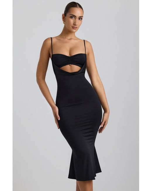 Oh Polly Black Slinky Jersey Ruched Cut-Out Midaxi Dress
