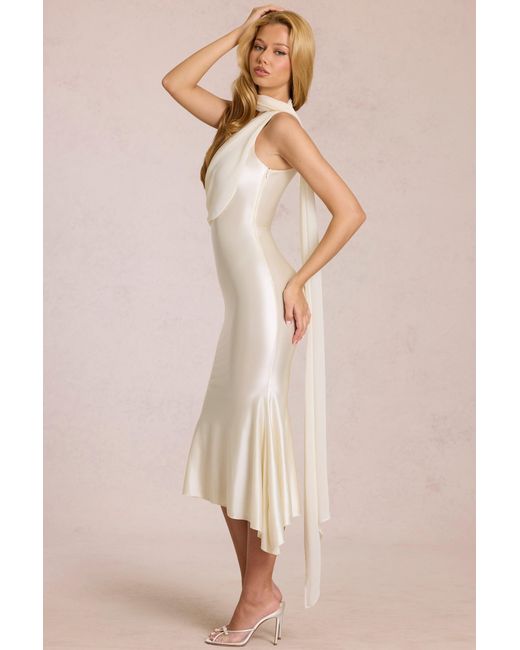 Oh Polly White Scarf-Detail Midaxi Dress