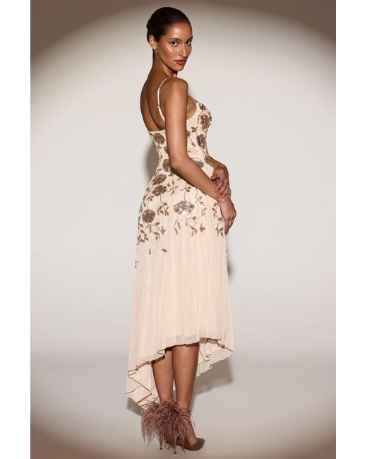 Oh Polly Metallic Embellished Soft-Scoop Asymmetric Midaxi Dress