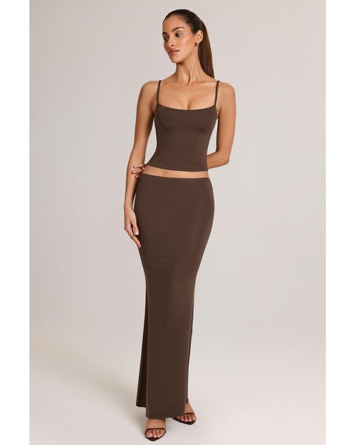 Oh Polly Brown Modal Mid-Rise Fishtail Maxi Skirt
