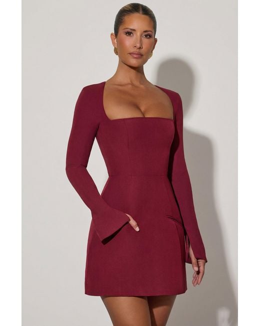Oh Polly Square-Neck Structured Tulip Mini Dress