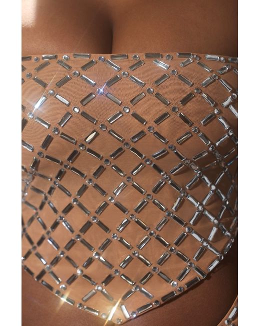 Oh Polly Natural Embellished Asymmetric Crop Top