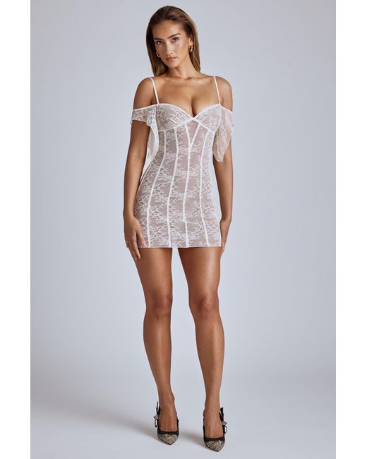 Oh Polly White Sheer Lace A-Line Mini Dress
