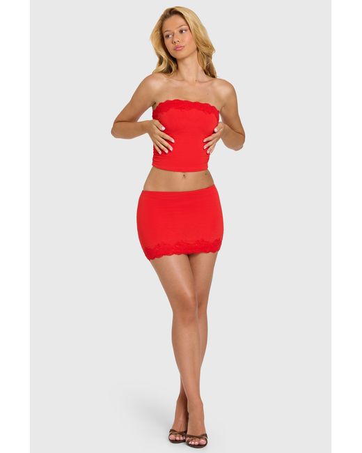 Oh Polly Red Modal Lace-Trim Skort