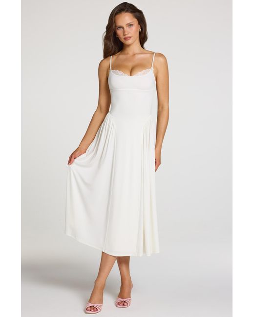 Oh Polly White Modal Lace-Trim Midaxi Dress