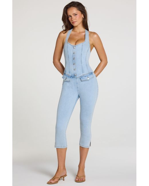 Oh Polly Blue Denim Capri Jumpsuit