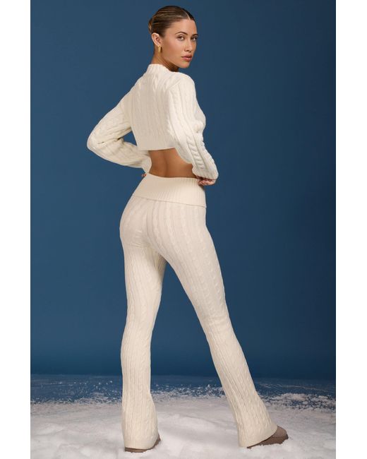 BO+TEE White Cable Knit Foldover Flared Trousers