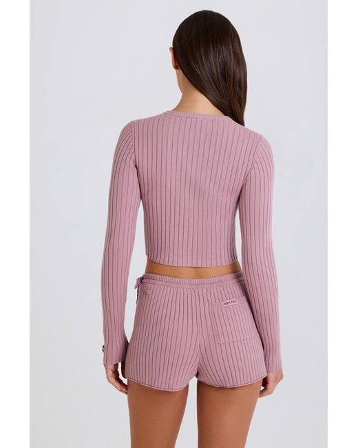 BO+TEE Pink Ribbed Knit Tie Mini Shorts
