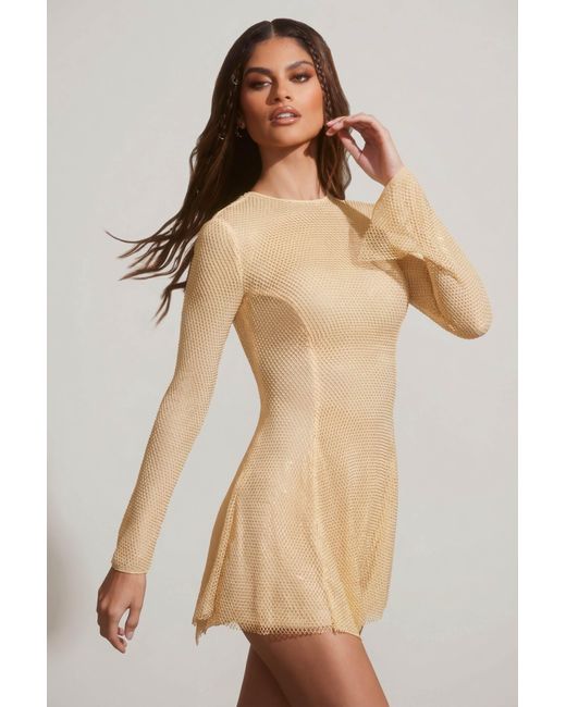 Oh Polly Metallic Embellished Long Sleeve Backless Mini Dress
