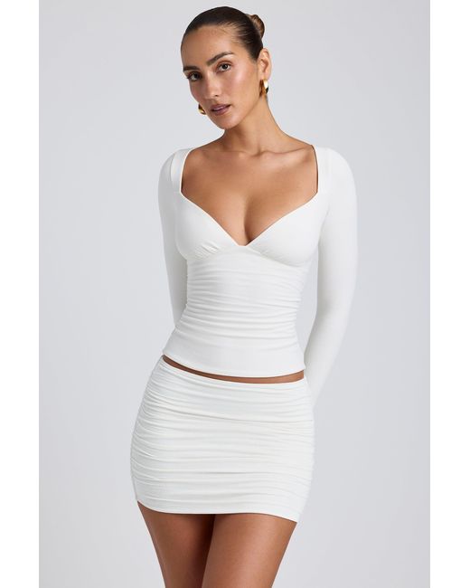 Oh Polly White Modal Ruched Long-Sleeve Top