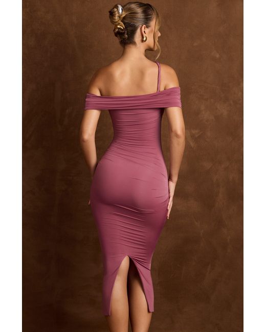 Oh Polly Pink Off-Shoulder Draped Midaxi Dress