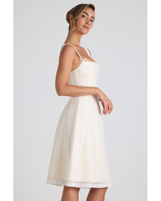 Oh Polly White Bow-Detail Pleated A-Line Midi Dress