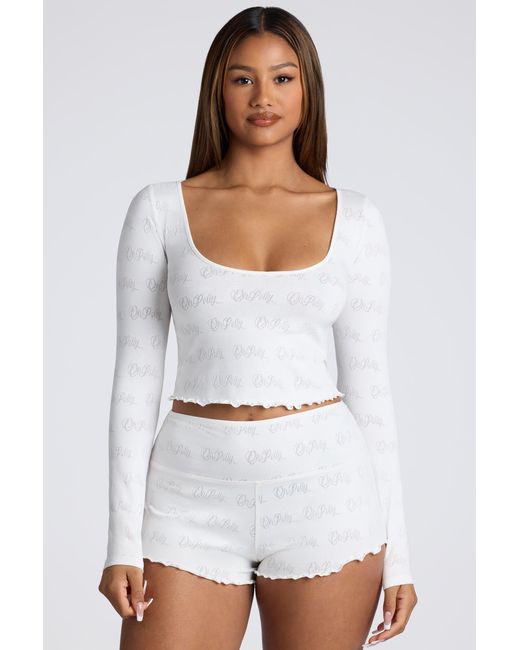Oh Polly White Mid Rise Pointelle Mini Shorts