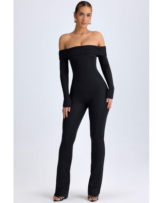 Oh Polly Black Modal Off-Shoulder Ruched Jumpsuit