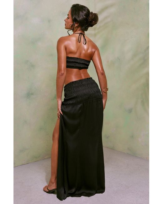 Oh Polly Black Shirred Halter Neck Crop Top
