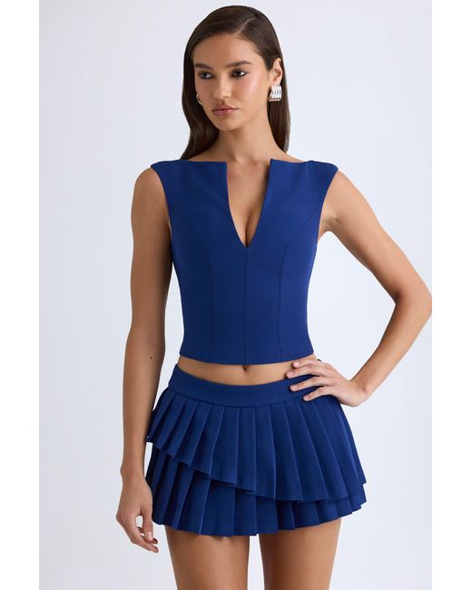 Oh Polly Blue Layered Pleated Low-Rise Mini Skirt