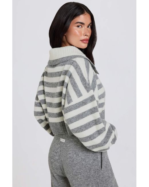 BO+TEE Gray Soft Knit Layered Collar Cropped Jumper