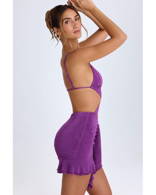 Oh Polly Purple Ruffle-Trim Cut-Out Mini Dress