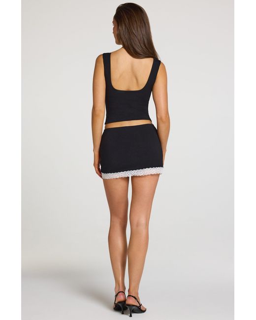Oh Polly Black Modal Lace-Trim Low-Rise Skort