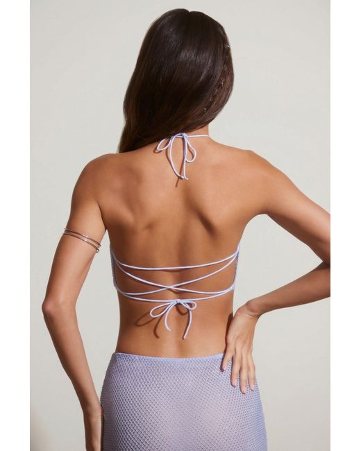 Oh Polly Blue Embellished Open Back Crop Top